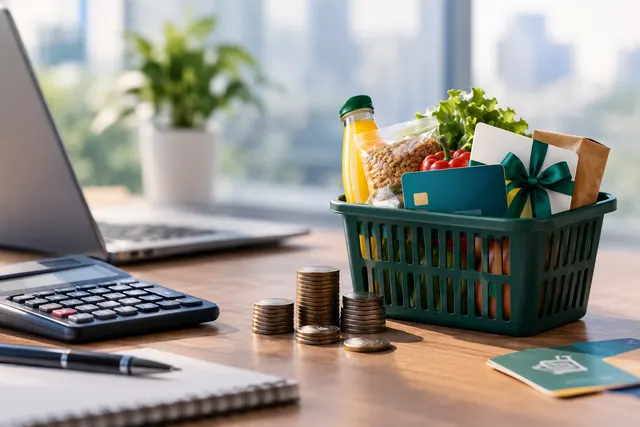 مالیات بن کارگری؛ برگه فیش حقوقی، کارت بن خرید و ماشینحساب روی میز منابع انسانی